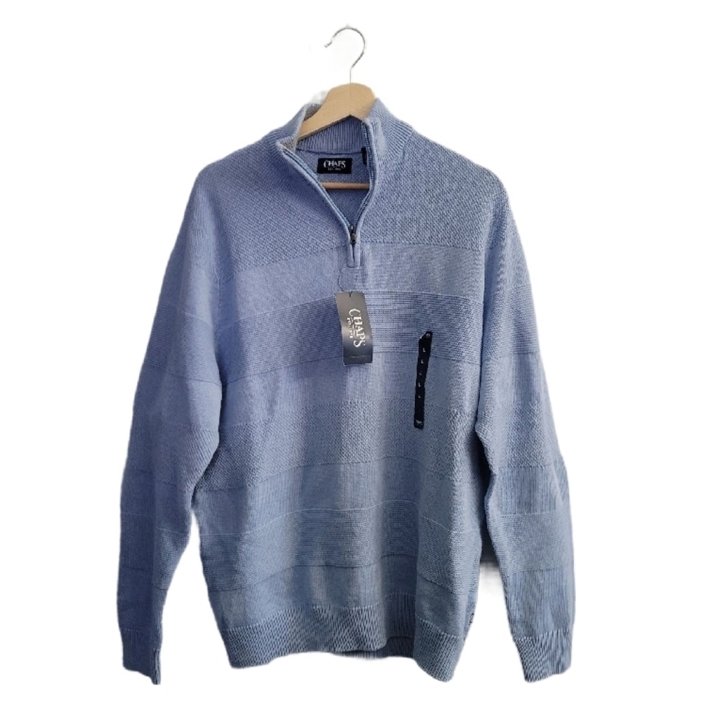NWT CHAPS Size L Men's Blue Half-Zip Sweater Preppy Classic